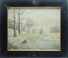 Bencsik István (XX. sz. eleje): Részlet az erdőből (Zétény), 1914. Olaj, karton, jelzett, apró felületi sérülésekkel. Dekoratív, antik fakeretben. 38×46 cm