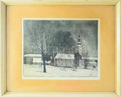 Nyári Lóránt (1928-1982): Krisztina, 1964. Rézkarc, papír, jelzett, 25×32,5 cm, üvegezett fakeretben