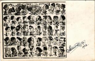 1942-43 Jászó, Jászóvár, Jasov; Premontrei Kanonkrend Gimnázium tablóképe karikatúrákkal, hátoldalon aláírásokkal. Sólyom fotó / high school tableau with caricatures and signatures. photo (EK)