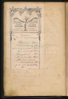 cca 1880-1900 Orvosi, gyógyszerészeti témájú jegyzetek, kb. 50-60 kézzel beírt oldal + néhány gyógyszerrecepteket tartalmazó nyomtatott lap; az egyik oldalon beragasztva Kovács Albert szegedi Kígyó gyógyszertárának receptje. Átkötött egészvászon-kötésben, részben sérült, foltos lapokkal.