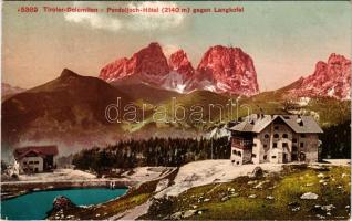 1915 Tiroler - Dolomiten, Tirol - Dolomites; Pordoijoch, Passo Pordoi, Hotel gegen Langkofel / hotel, mountain pass, peak, lake (EK)