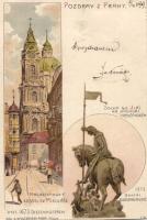 1899 Praha Malostransky St Miklos church and St Jiri statue litho