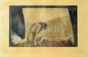 Joseph Uhl (1877-1945): Elhagyatottan (Verlassen). Rézkarc, papír, jelzett, 16,5×27 cm, üvegezett fakeretben. / etching on paper, signed, framed