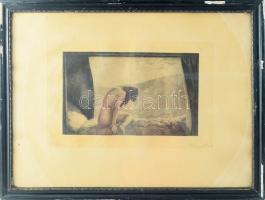 Joseph Uhl (1877-1945): Elhagyatottan (Verlassen). Rézkarc, papír, jelzett, 16,5×27 cm, üvegezett fa...