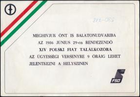 1986 Polski Fiat találkozó meghívója, hátoldalon FSO 125p képével