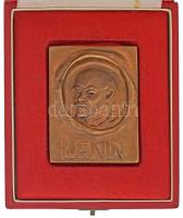 DN (~1970) "Lenin" egyoldalas öntött bronz emlékplakett tokban (50x66mm) + 1db "Lenin" kitűző T:AU