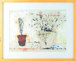 Ferenczy Zsolt (1970-): Csendélet, 2001. Vegyes technika, papír, jelzett, 29×39 cm, üvegezett fakeretben.