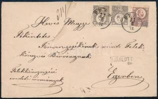 1871 5. súlyfokozatú ajánlott levél Réznyomat 5kr + 2 x 15kr bérmentesítéssel, "PEST - EGER / H...