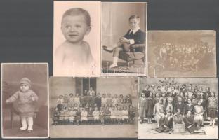 cca 1910-1940 Vegyes fotó tétel, csoportképek, portrék, 6 db, 9×13 és 11×16 cm közötti méretekben