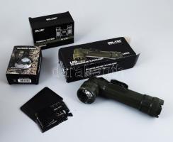 Mil-Tec katonai replika távcső, iránytű és elemlámpa, mind eredeti dobozában + multifunkciós eszköz (zsebkés/konzervnyitó/csavarhúzó/vonalzó/stb.), tokjában