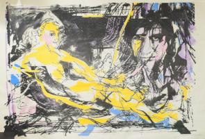 Sinkovics Ede (1971-): "Sárga a parlagon". Szitanyomat, vegyes technika, papír, jelzett, számozott (XIV/XXV), kissé sérült, 64×91 cm