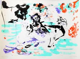 Sinkovics Ede (1971-): "Reggeli a lazában", 2007. Szitanyomat, vegyes technika, papír, jelzett, művészpéldány E.A, számozott (XVI/XXV), kissé sérült, 63×91 cm