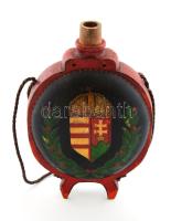 cca 1900 Magyar címeres festett fa kulacs, kopással, m: 24 cm