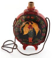 cca 1900 Magyar címeres festett fa kulacs, kopással, m: 24 cm