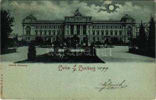 1899 Lviv, Lwów, Lemberg; Gmach Sejmowy / State Parliament building at night in moonlight (EK)