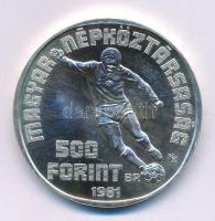 1981. 500Ft Ag "Labdarúgó Világbajnokság 1982" fekete műbőr tokban T:BU kis patina Adamo EM65