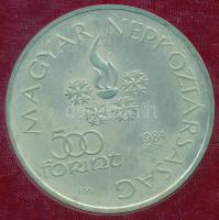 1984. 500Ft Ag "Téli Olimpiai Játékok - Szarajevó" eredeti műbőr tokban, tanúsítvánnyal T:BU patina, műanyag keret törött Adamo EM76