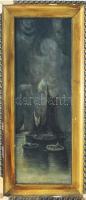 Lendvay L jelzéssel, XIX. sz. vége/XX. sz. eleje: Vitorlások a holdfényben. Olaj, vászon. Dekoratív, sérült fakeretben. 62×22 cm