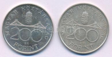 1994. 200Ft Ag "Deák" (2x) T:AU,XF patina Adamo F13.1