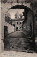 Pisa, Casa ove nacque Galileo / Galileo's birthplace, arch, street view, pedestrian. G. Barsanti
