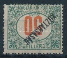 1919 Köztársaság portó 50f fordított értékszámmal és felülnyomattal (hiányzó fogak / missing perfs)