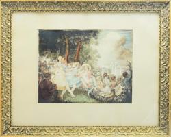 Prihoda István (1891-1965): Majális. Színezett rézkarc, papír, jelzett. Dekoratív, üvegezett, sérült...