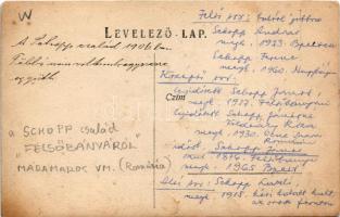 Felsőbánya, Baia Sprie; a Schopp család fényképe, hátoldalon részletes magyarázat nevekkel és dátumo...
