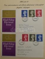 Nagy FDC tétel 2 db albumban, főleg brit első napi küldemények, kevés magyar