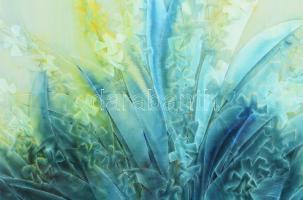 Macskássy Izolda (1945-2021): Virágok. Vegyes technika, selyem, jelzett. Apró foltokkal. Üvegezett f...