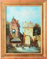 Vojnits Richárd (1942-): Sétálók. Olaj, farost, jelzett. Dekoratív fakeretben, 40×30 cm