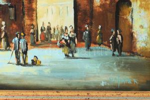 Vojnits Richárd (1942-): Sétálók. Olaj, farost, jelzett. Dekoratív fakeretben, 40×30 cm