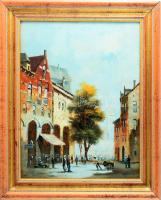 Vojnits Richárd (1942-): Forgatag. Olaj, farost, jelzett. Dekoratív fakeretben, 40×30 cm