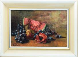 Olvashatatlan jelzéssel: Csendélet. Olaj, vászon. Restaurált. Dekoratív fakeretben, 30×45,5 cm