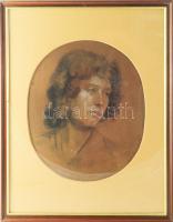 Olvashatatlan jelzéssel: Lány arcképe, 1880. Szén, fedőfehér, papír. Üvegezett fakeretben, 41,5×34 cm
