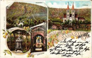 1903 Máriagyűd (Siklós), Kalwarie, Kirche, Haupt-Altar. Fischer G. / kálvária, templom, főoltár, belső. Art Nouveu, floral, litho (EB)