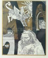 Szász Endre (1926-2003): Bölcs. Szitanyomat, papír, jelzett, számozott (36/100). Foltos. Üvegezett k...