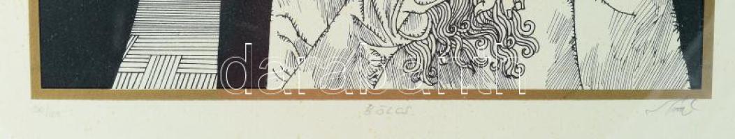 Szász Endre (1926-2003): Bölcs. Szitanyomat, papír, jelzett, számozott (36/100). Foltos. Üvegezett k...