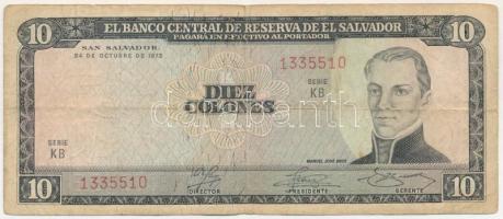 El Salvador 1972. 10C "KB 1335510" hátoldalán "Superintendencia de Bancos Instituciones Financiaras - San Salvador, 1° de Marzo de 1974." felülbélyegzéssel T:F,VG El Salvador 1972. 10 Colones "KB 1335510" hátoldalán "Superintendencia de Bancos Instituciones Financiaras - San Salvador, 1° de Marzo de 1974." overprint C:F,VG Krause P#118
