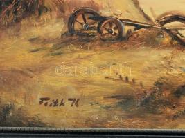 Feith Károly (1930-2017): Udvar. Olaj, farost, jelzett. Dekoratív, kissé kopott fakeretben. 30×40 cm