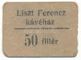 1919-1925. Budapest 50f "Liszt Ferencz kávéház" vastag kartonon, hátoldalon bélyegzés és szignó T:F Hungary 1919-1925. 50 Fillér "Liszt Ferencz kávéház" on thick cardboard, with stamp and signature on the backside C:F Adamo BUC-156e
