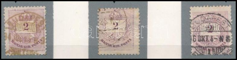 1881 3 db 2kr klf vésésjavításokkal (ex Orbán, Sebestyén aranyérmes kiállítási anyagból)