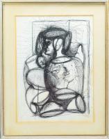 Orosz János (1932-2019): Nagy Asszonyok, Róma, 1965. Golyóstoll, papír, jelzett (halványan). Üvegezett fakeretben. Kissé foltos. 30x22,5 cm