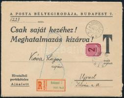 1947 Ajánlott levél Budapestről Újpestre 2Ft portóval, hátoldalon 3 db levélzáróval