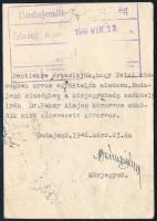 1946 (12. díjszabás) Nyomtatvány 9 db bélyeggel, illetve készpénzes bérmentesítéssel "BUDAPEST&...