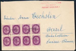 1946 (15. díjszabás) Svájcba küldött levél 5 millió P 8-as tömbbel bérmentesítve, legkevesebb címlet!