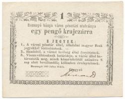1849. Rozsnyó 1849. július 16. 1kr "Rozsnyó bánya város pénztári utalványa" vízjeles papíron! T:AU, sarokhajlás Hungary / Rozsnyó 16.07.1849. 1 Kreuzer "Rozsnyó bánya város pénztári utalványa (Cashier's Coupon of Mine Town of Roznava)" on watermarked paper C:AU, folded corner Adamo ROZ-1.1.2