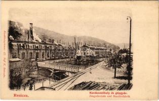 Resicabánya, Resica, Resicza, Resita; Kovácsműhely és gépgyár, iparvasút. Ifj. Neff K. kiadása / Zeugschmiede und Maschinfabrik / iron smith workshop, factory, industrial railway (EK)