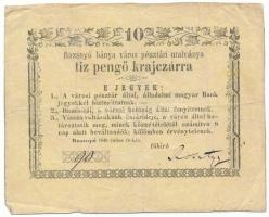 1849. Rozsnyó 1849. július 16. 10kr "Rozsnyó bánya város pénztári utalványa" T:VG Hungary / Rozsnyó 16.07.1849. 10 Kreuzer "Rozsnyó bánya város pénztári utalványa (Cashier's Coupon of Mine Town of Roznava)" C:VG Adamo ROZ-1.4.1