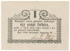 1849. Rozsnyó 1Ft "Rozsnyó város pénztári utalványa" T:AU Hungary / Rozsnyó 1849. 1 Forint "Rozsnyó bánya város pénztári utalványa (Cashier's Coupon of Mine Town of Roznava)" C:AU Adamo ROZ-2.2