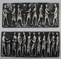 J. D. 1968 jelzéssel: Sokalakos relief. Aluminium, festett, jelzett 34x13 cm egyenként